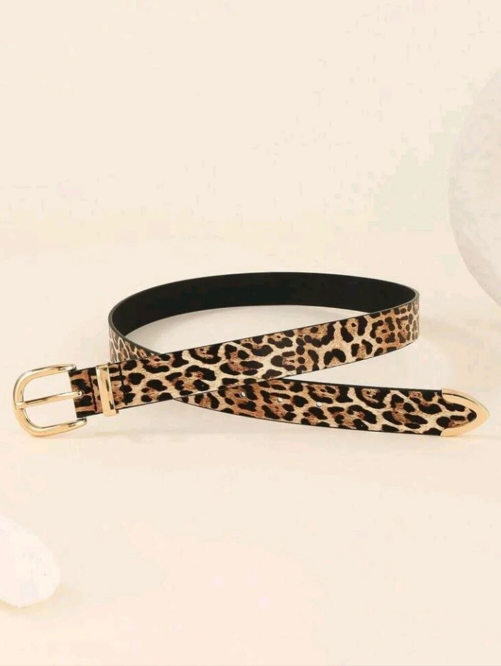 Leopard Print Faux Fur Vegan Leather Belt with Golden Buckle